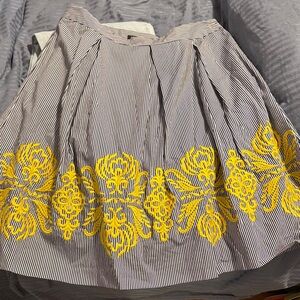 INC International Concepts Blue and White Striped Skirt with Yellow Embroidery